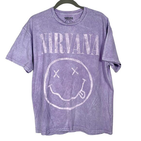NWOT Nirvana Band Tee Purple Large 100% Cotton Licensed Merch Grunge Rock Smiley - Picture 1 of 10